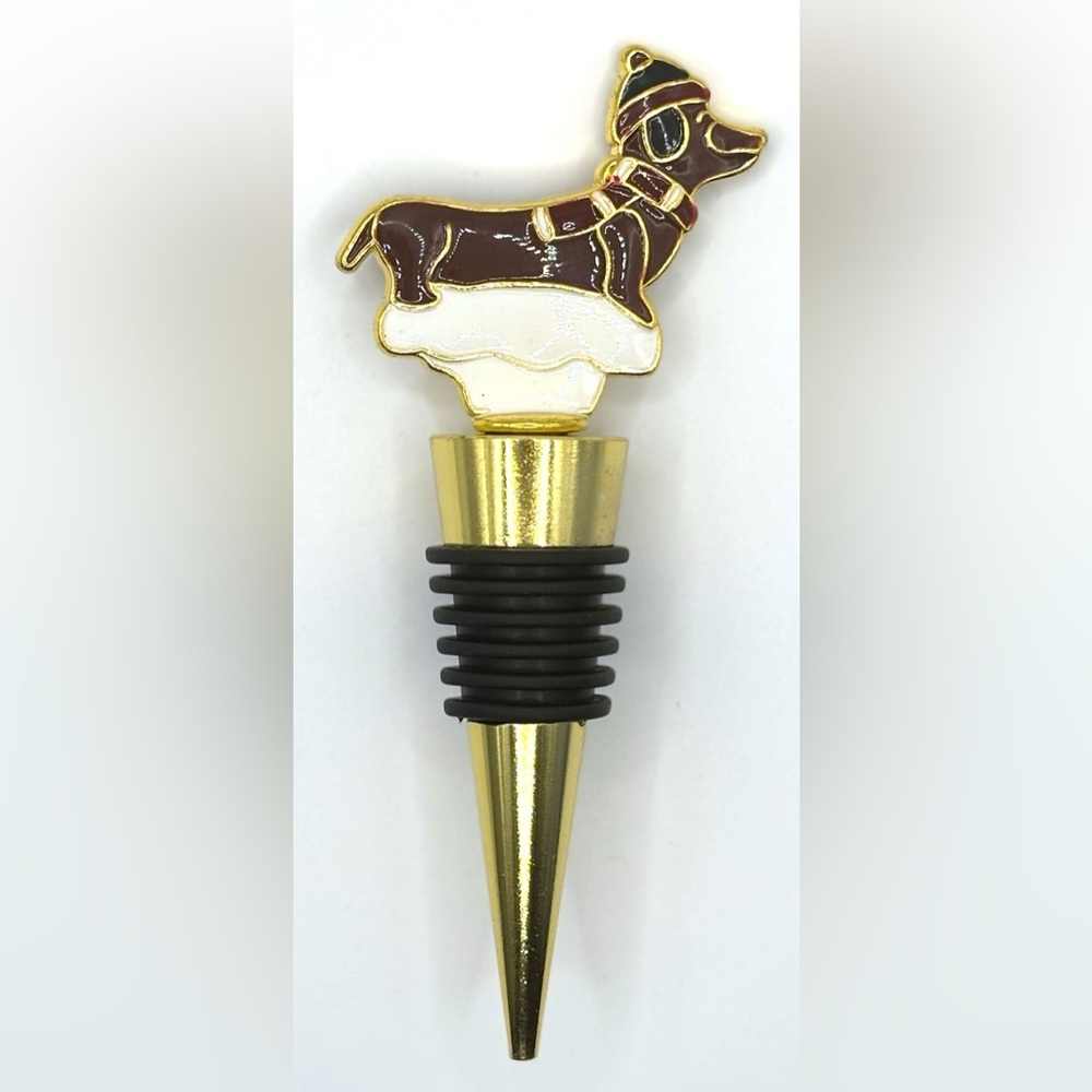 Winter Dachshund Wearing Hat & Scarf Holiday Collectible Wine Bottle Stopper New